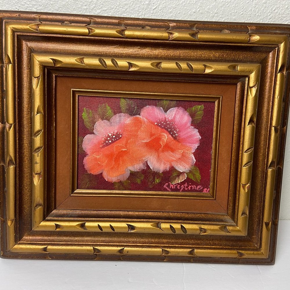 Vintage Original  Painting  Artist Wooden Frame Gold Patina